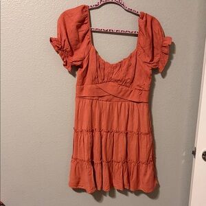 Rust Orange Puff Sleeve Dress